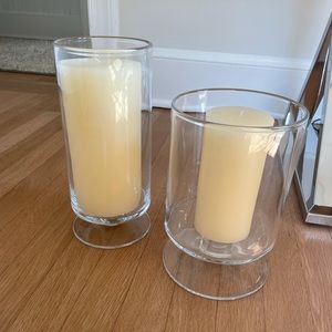 Set of 2 hurricane vases with candles (never lit)